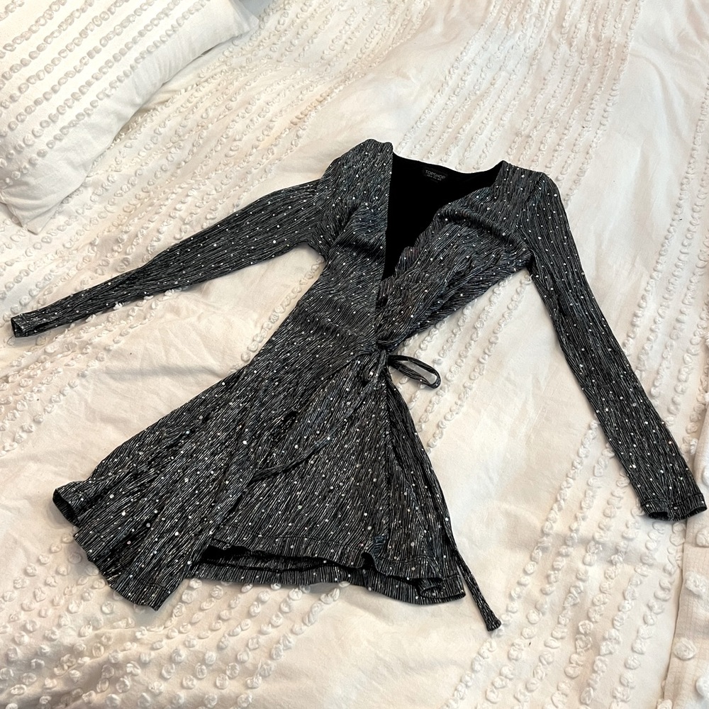 Topshop Silver Rhinestone Wrap Dress